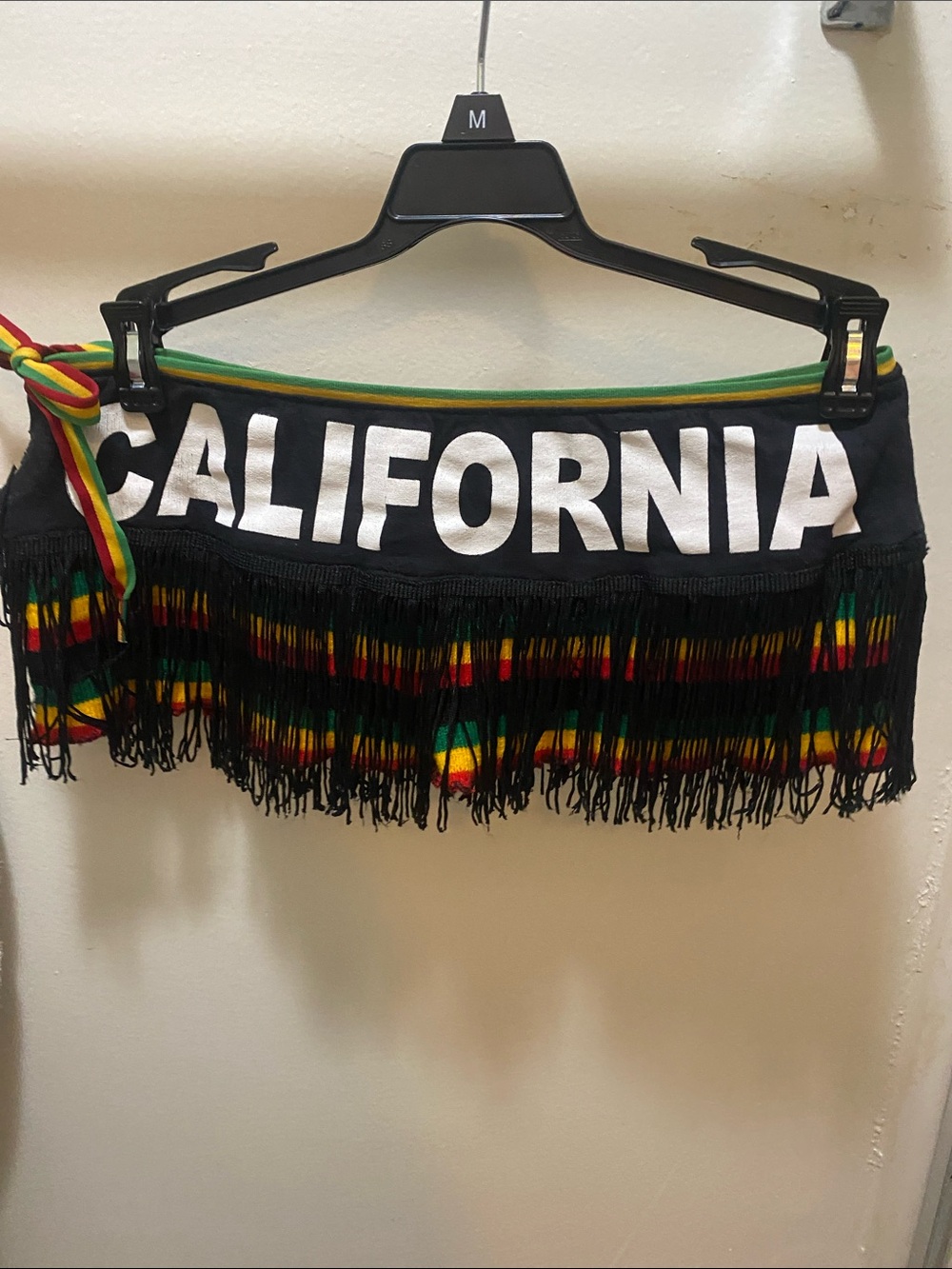 California Fringe Mini Skirt with Rasta Trim - Black